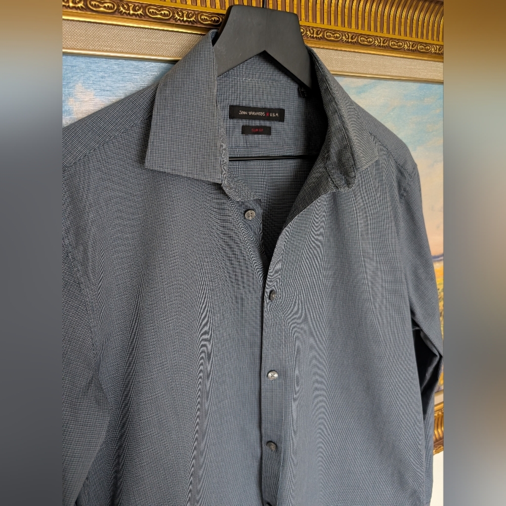 John Varvatos Blue Pattern Shirt 15.5